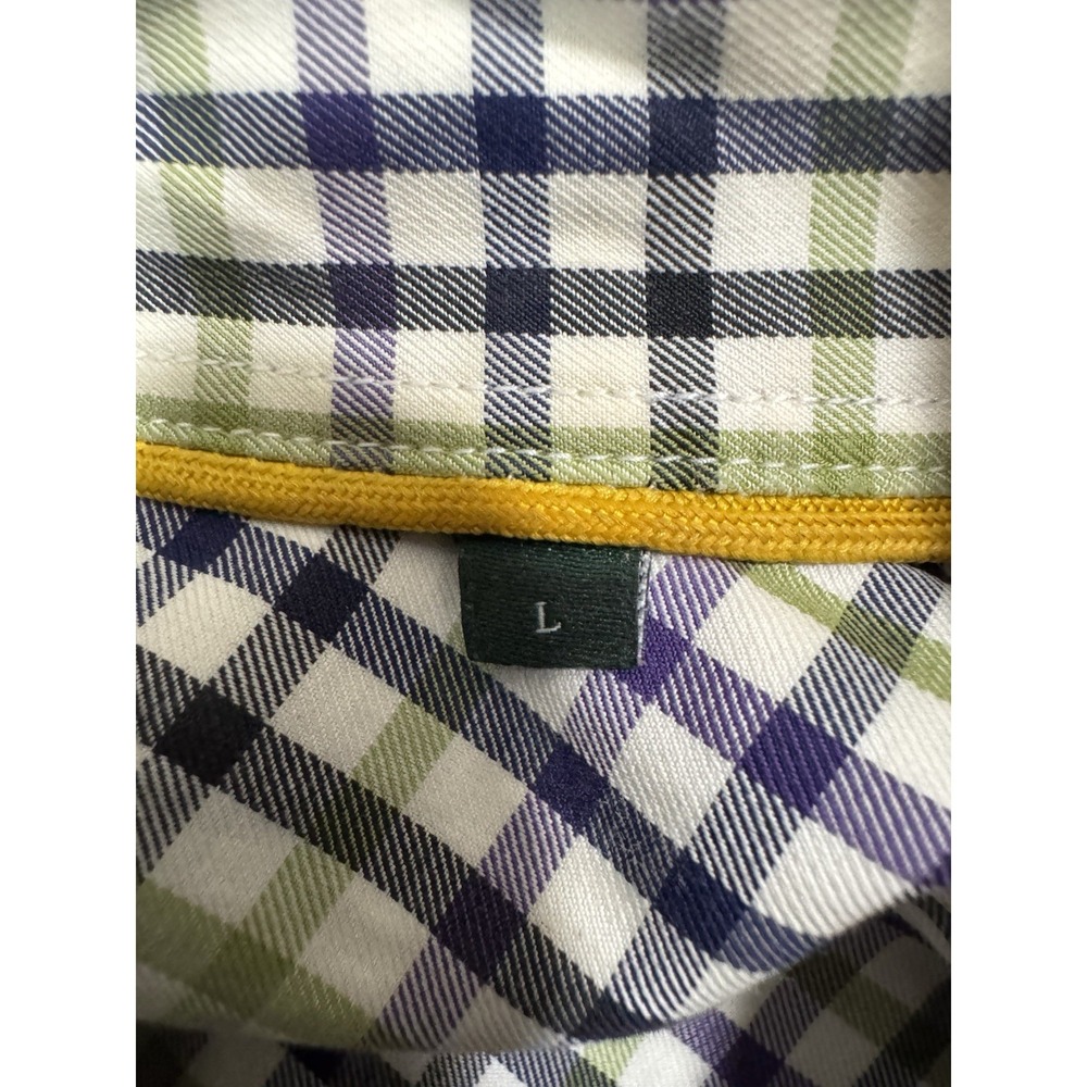 Robert Talbott Dress Shirt Mens L Green Blue Purple Plaid Button Up Chest Pocket - Picture 4 of 16